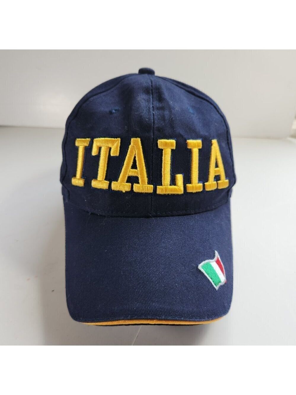 Italia Men's Ball Hat Cap Blue with Yellow Embroidery Hook & Loop Adjustable